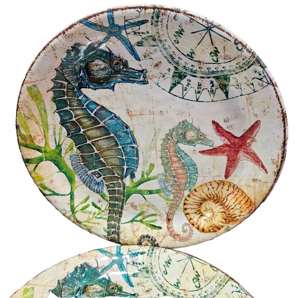 Pier 1 Spikey The Seahorse Melamine Plates 9in set-4 sea life shells unbreakabl - Picture 3 of 12